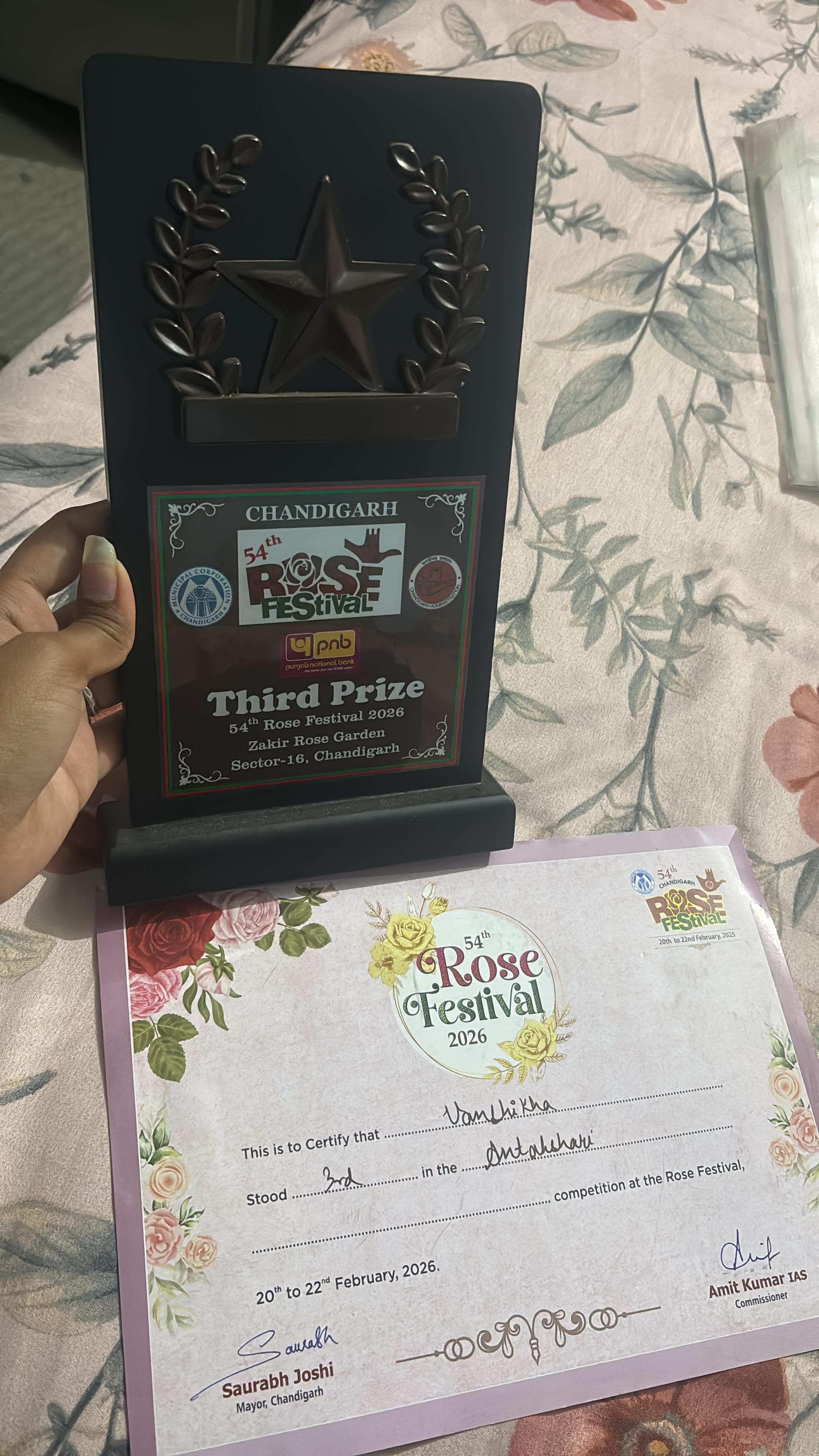 Vanshikha — 3rd prize in a music competition.
